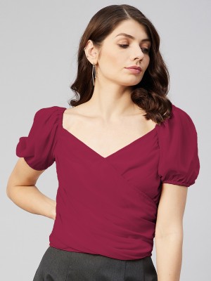 CARLTON LONDON Casual Solid Women Maroon Top