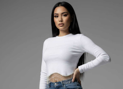 High-Buy Casual Embellished Women White Top