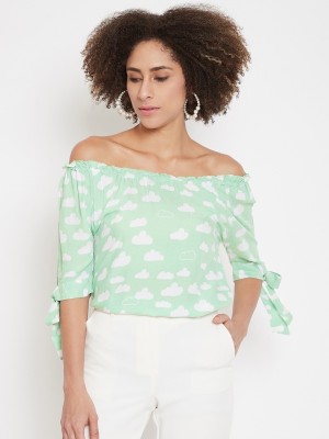 La Zoire Casual Short Sleeve Printed Women Green, White Top