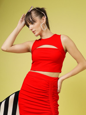 Oomph! Party Solid Women Red Top