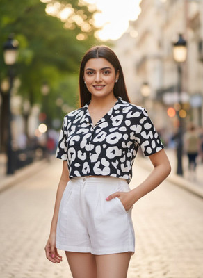 Leriya Fashion Casual Printed Women Black, White Top