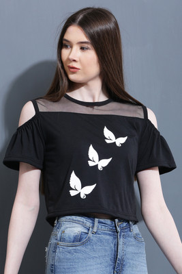 Raabta Fashion Casual Printed Women Black Top