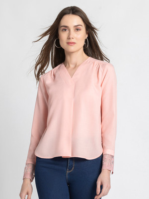 SHAYE Casual Solid Women Pink Top
