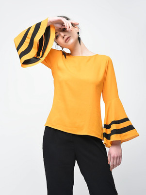 HouseOfCommon Casual Solid Women Yellow Top