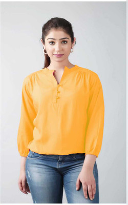 Himanc Enterprises Casual Solid Women Yellow Top