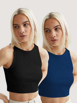 METRONAUT Casual Solid Women Black, Blue Top