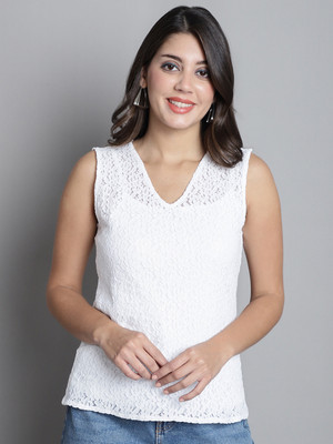 Dressitude Casual Self Design Women White Top