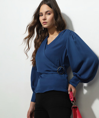 VERO MODA Casual Solid Women Dark Blue Top