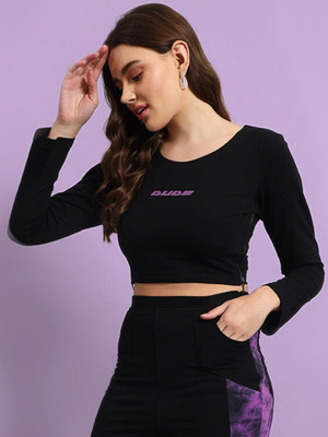 WEARDUDS Casual Self Design Women Black Top