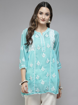 ADA Casual Embroidered Women Blue Top
