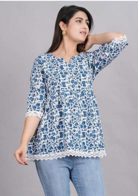 HouseOfCommon Casual Printed Women Blue Top