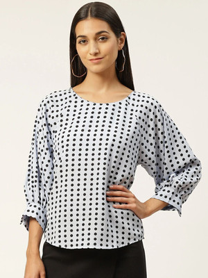 VYMO Casual Polka Print Women White Top