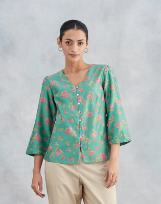 Fabindia Casual Printed Women Green Top