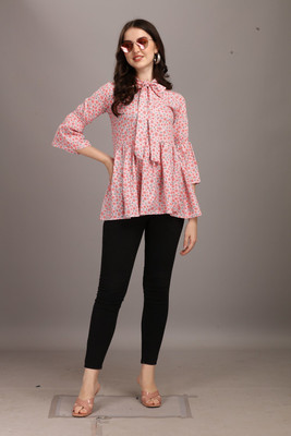 luzumbez Casual Printed Women White, Pink Top