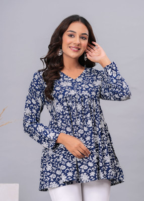 Lishakurtii Casual Printed Women Blue Top