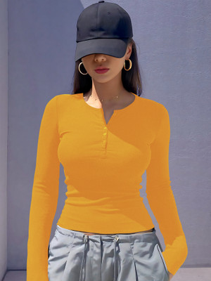 NAVYANKAA Casual Solid Women Yellow Top