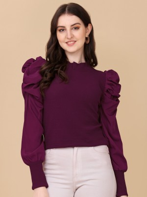 DL Fashion Casual Solid Women Purple Top
