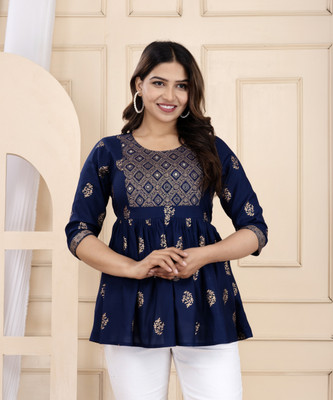 ClothBites Formal Printed Women Blue Top