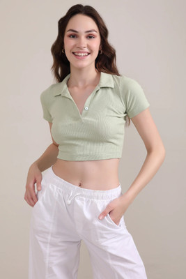 Tanushk Casual Solid Women Light Green Top