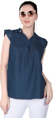 TCI Casual Solid Women Dark Blue Top