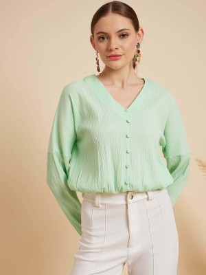 MINT STREET Casual Solid Women Green Top