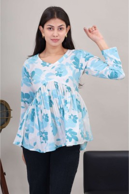 KC CREATION Casual Floral Print Women Blue Top