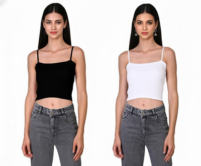 PINOVO Casual Solid Women Black, White Top