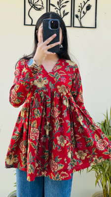 Trendjio Party Floral Print Women Yellow Top