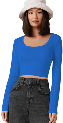 THE BLAZZE Casual Solid Women Dark Blue Top