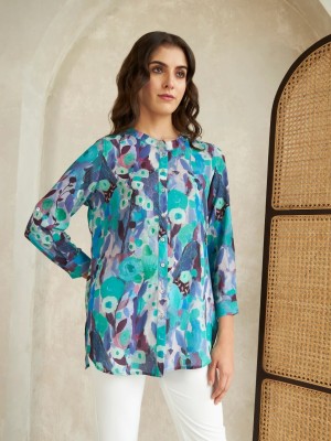 Leriya Fashion Casual Printed Women Blue Top