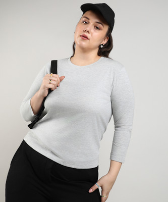 Instafab Plus Casual Solid Women Grey Top