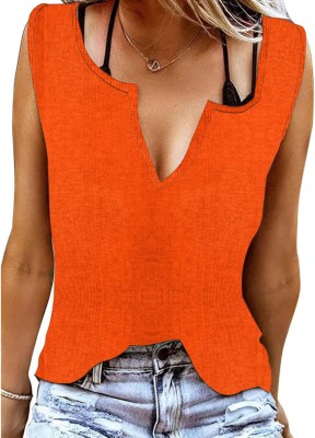 THE BLAZZE Casual Solid Women Orange Top