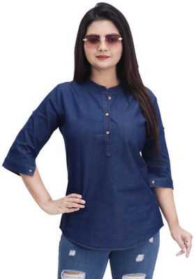 ANMOL FASHON Casual Solid Women Dark Blue Top