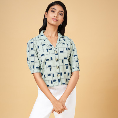 Akkriti by Pantaloons Casual Printed Women Blue Top
