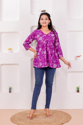 ARZOO Casual Floral Print Women Purple Top