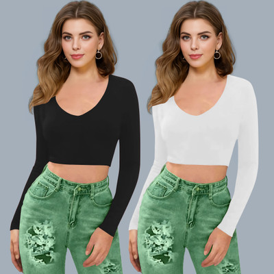 NAVYANKAA Casual Solid Women White, Black Top