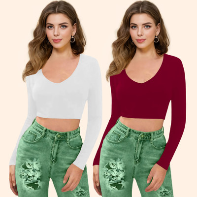 Dream Beauty Fashion Casual Solid Women Maroon Top
