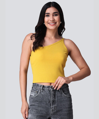 POPWINGS Casual Solid Women Yellow Top