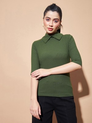 SASSAFRAS Casual Solid Women Dark Green Top