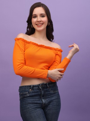 Cation Casual Solid Women Orange Top