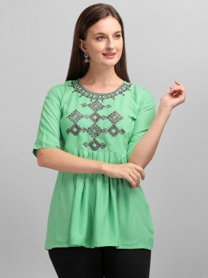 Panihari Creation Casual Embroidered Women Green Top