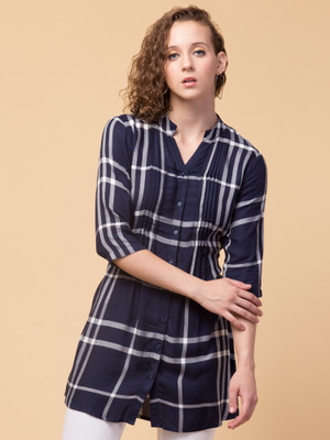 HouseOfCommon Casual Checkered Women Blue Top