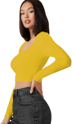 THE BLAZZE Casual Solid Women Yellow Top