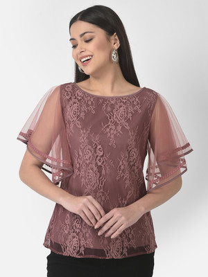 Eavan Casual Self Design Women Brown Top