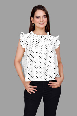 MADBORN CREATION Casual Polka Print Women White Top