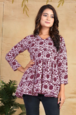 VSP CREATION Party Floral Print Women Maroon Top
