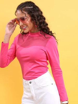 Tokyo Talkies Casual Solid Women Pink Top