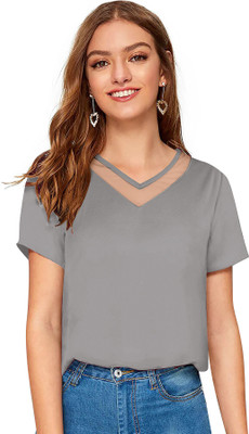 NEHDO FAB Formal Self Design Women Grey Top