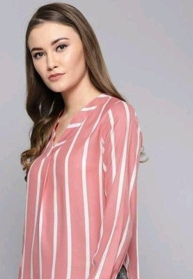 Samta fashion Casual Striped Women Pink, White Top