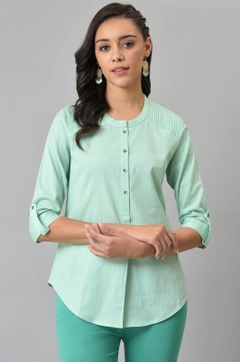 W Casual Solid Women Green Top